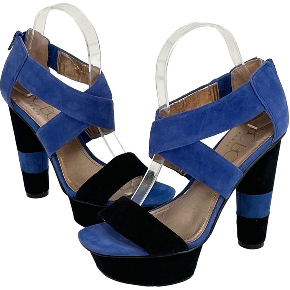 BCBG Black Blue Paris Cherry 2x Suede Platform Heels Size 6.5 - Picture 1 of 10